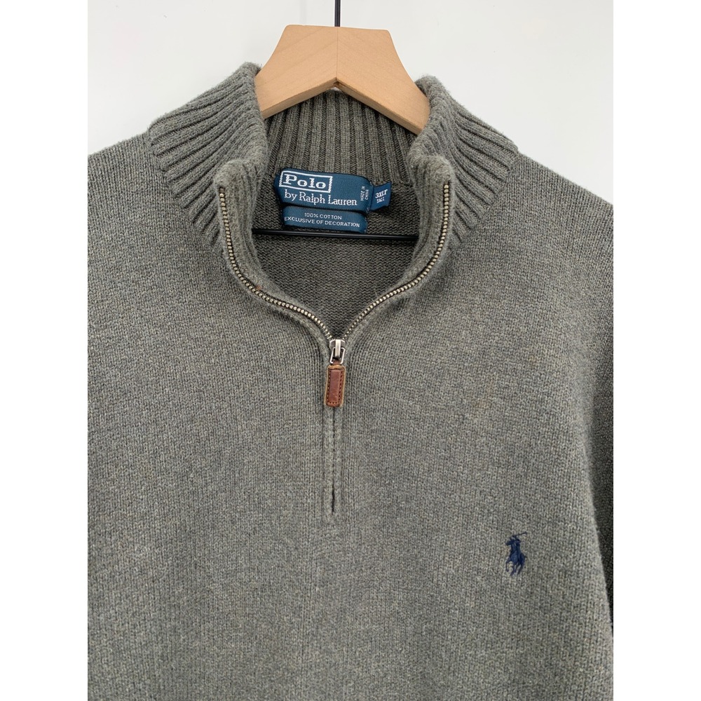 Polo Ralph Lauren Quarter Zip Sweater Mens 3XLT Gray Cotton Pullover Ribbed